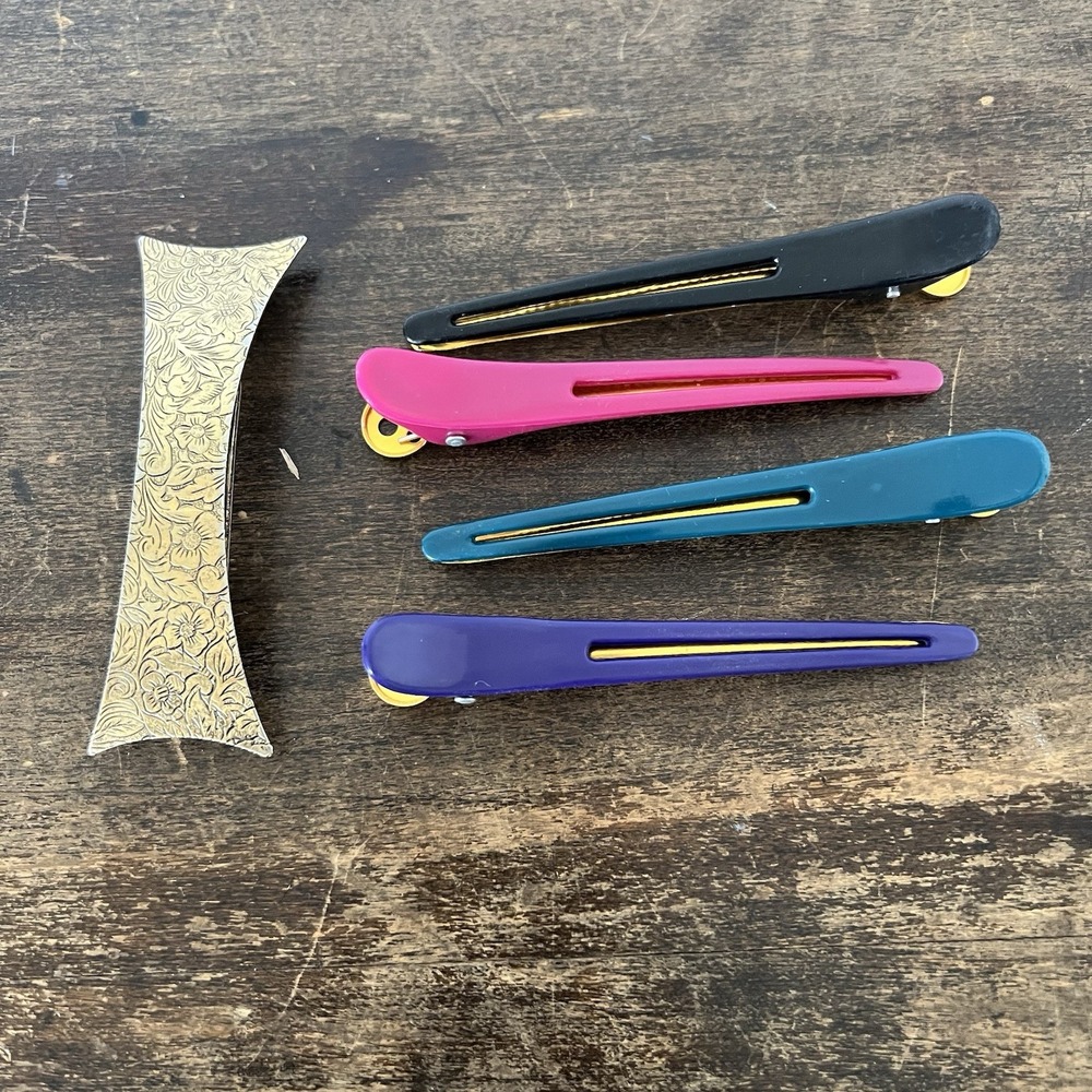 Lot Of 5 Vintage‎ Metal Enameled Style Hair Pins Womens Clips Barrette 80's 90's
